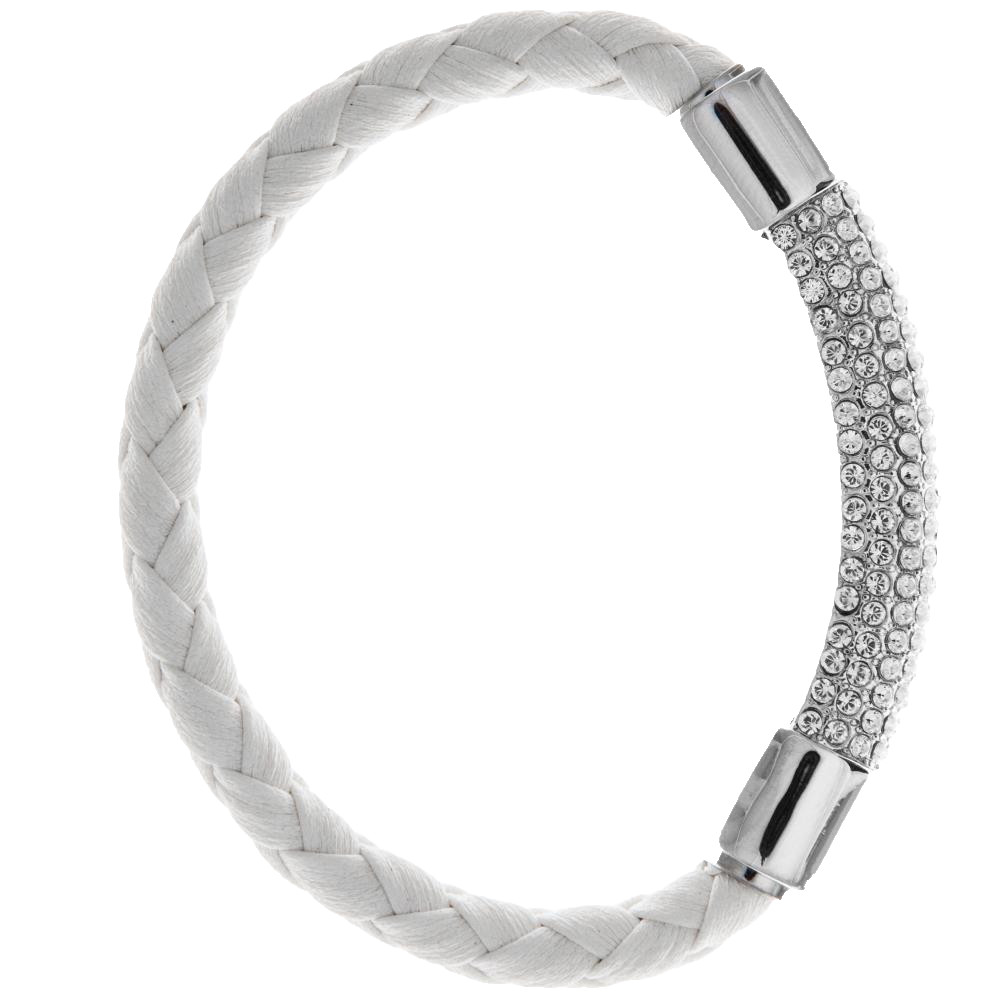 18K White Gold Plated Bracelet w/ White Corded Band & Crystals by Matashi