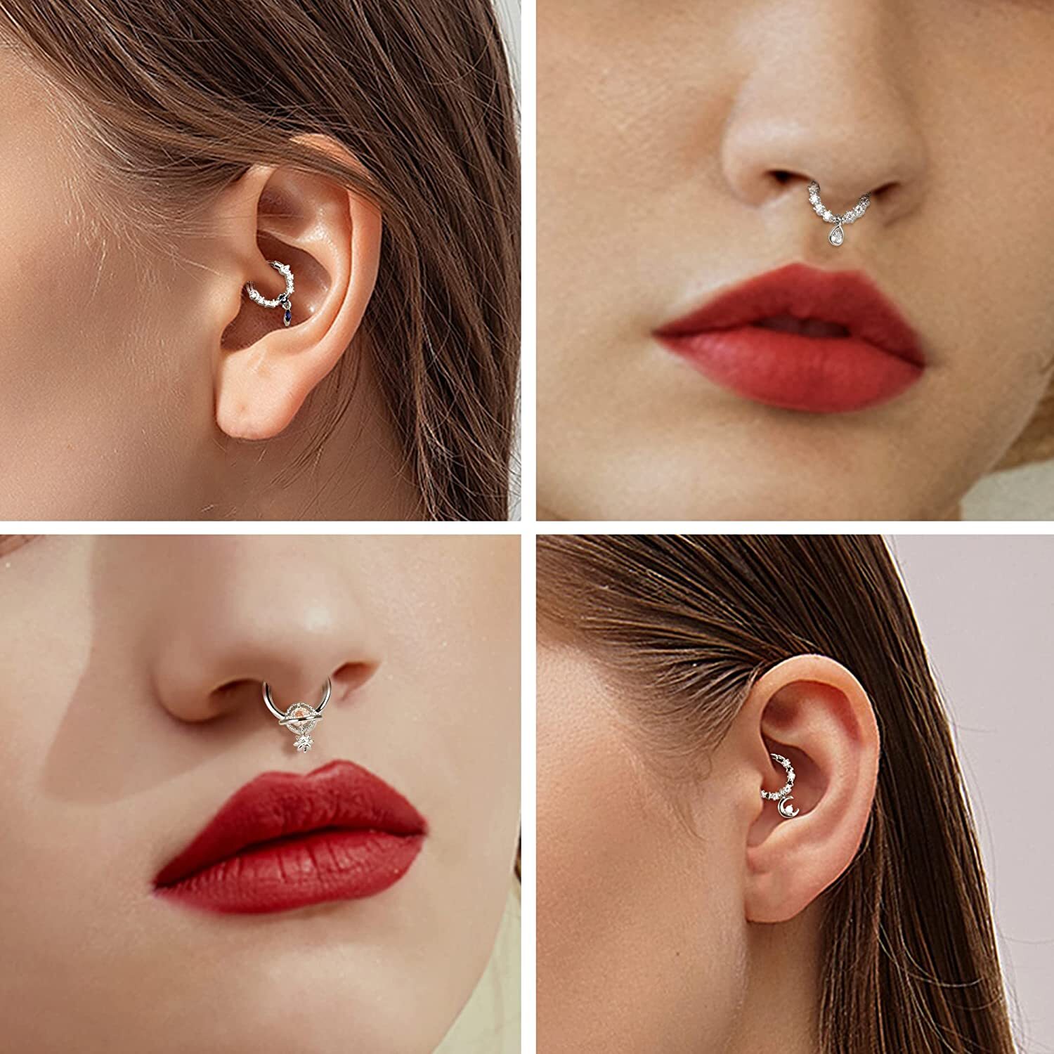 16G Septum Clicker Segment Hinged Nose Ring Lip Ear Cartilage Daith 8MM/10MM-ONE