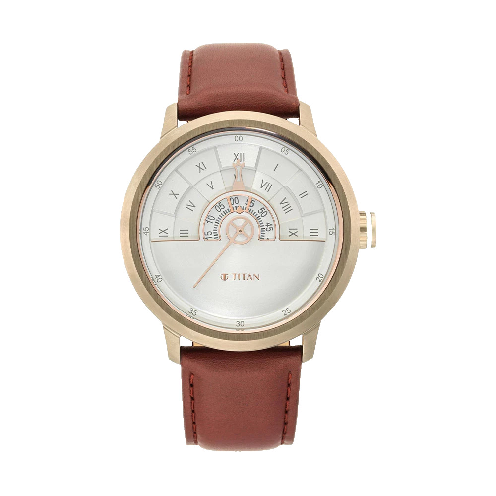 Titan Grandmaster 1828QL02 White Dial Analog Leather Strap Watch for Men