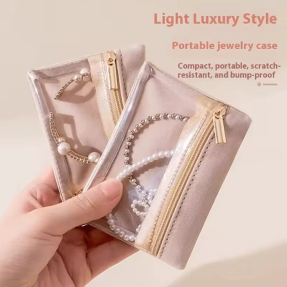 6-Pack Travel Jewelry Organizer Pouch Clear Velvet Bags Zipper Case for Jewelry