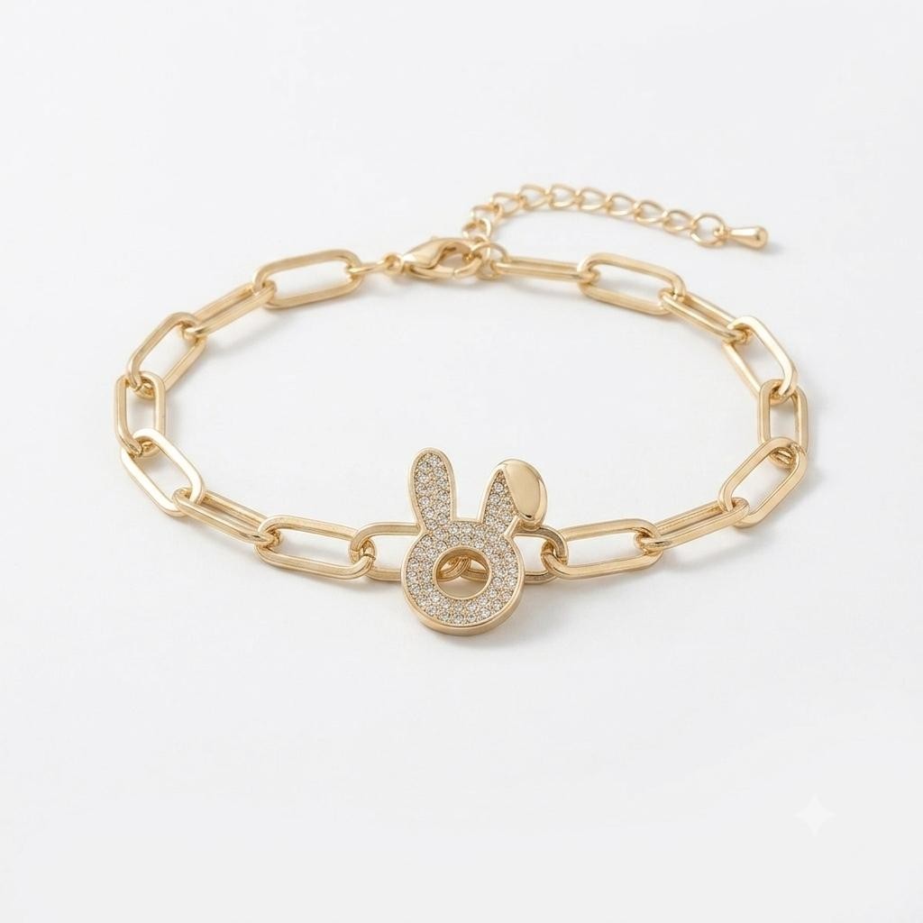 Luxury Gold Color Bunny Pearl Charm Bracelet Women Elegant Crystal Rabbit Link