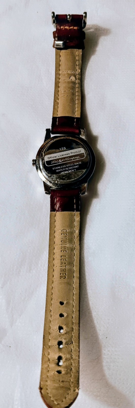 Ford Motor Company Quartz Analog Date White Logo Dial SS Brown Leather 30m