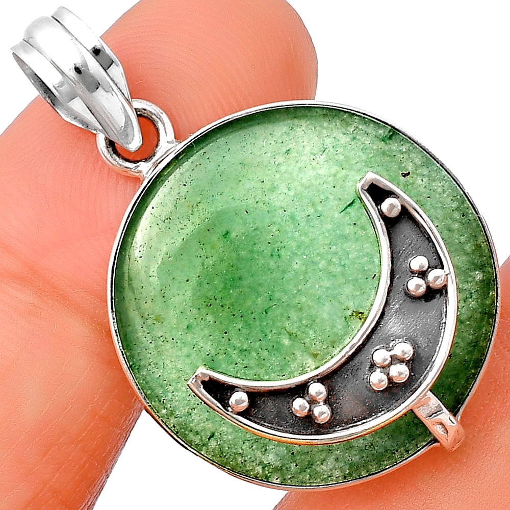 Crescent Moon – Green Aventurine 925 Sterling Silver Pendant Jewelry P-1719