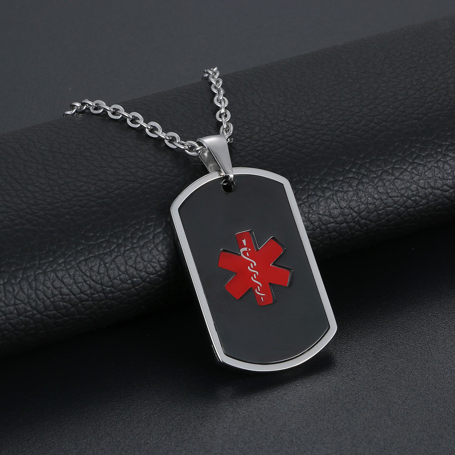 Men’s Stainless Steel Medical Alert ID Dog Tag Pendant Necklace Free Engraving