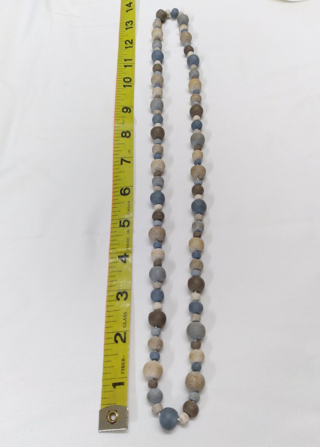 Ceramic brown & blue Beaded Necklace & Earings Artisan hand Crafted In USA