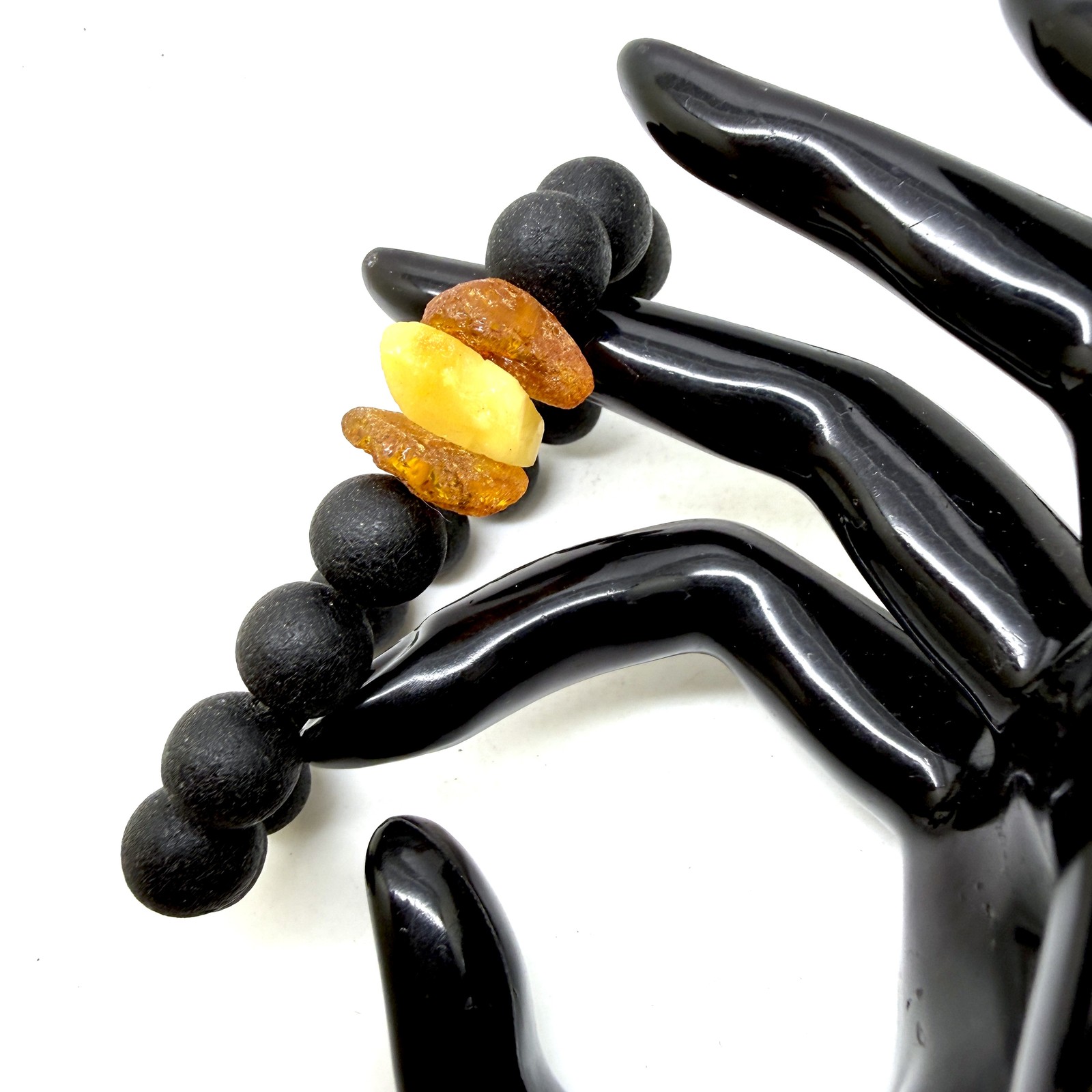 Natural Baltic Amber Healing Bracelet black 12mm Beaded Gift for Her 16.9g