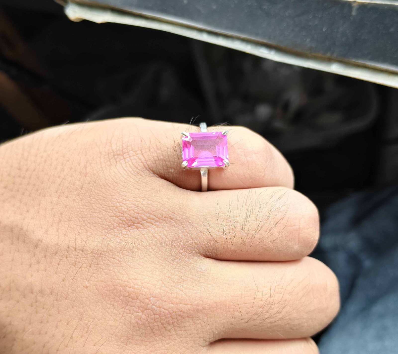 10 Ct Stone Natural Certified Pink Sapphire Ring 925 Silver Ring Size 9