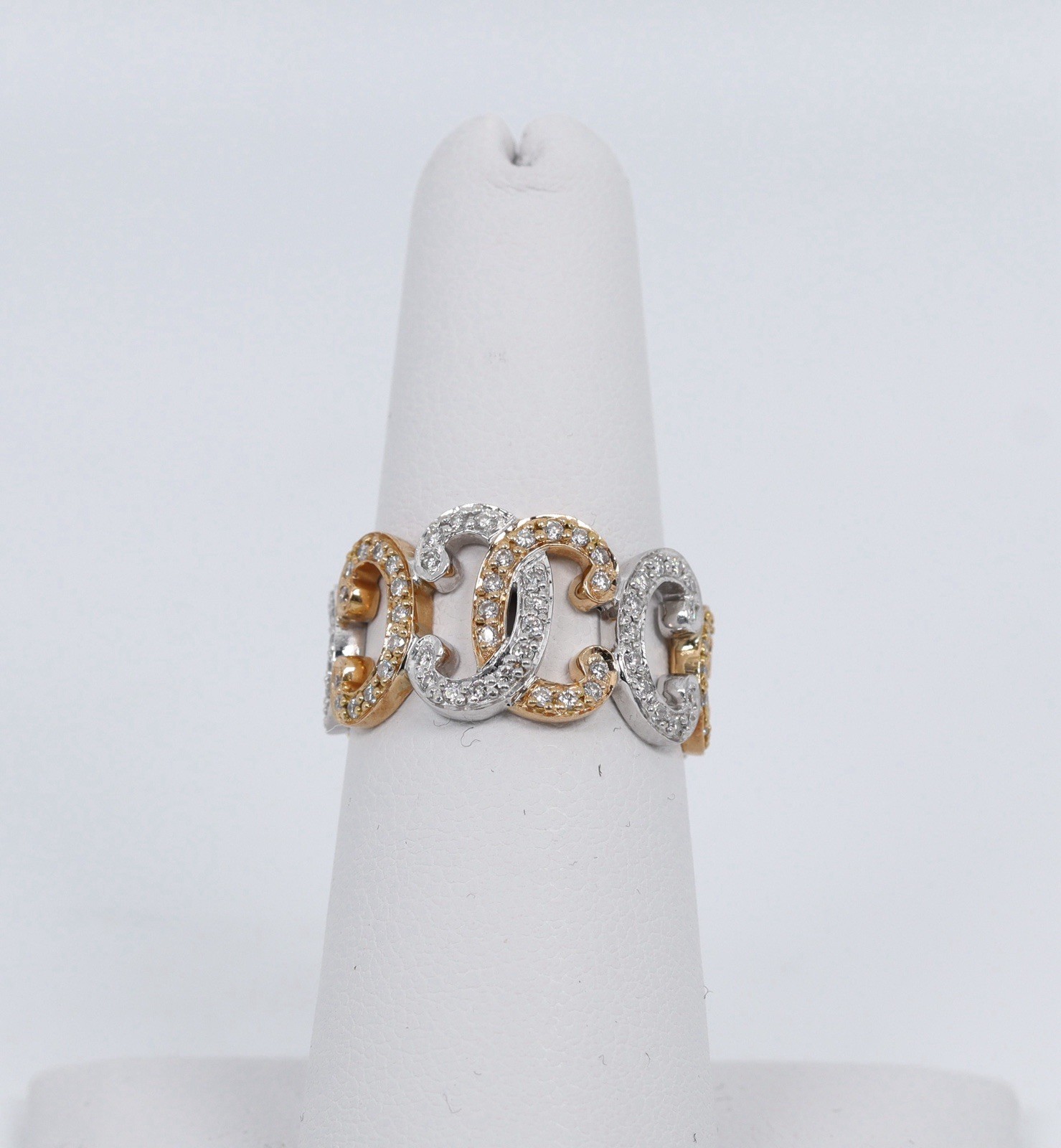 Estate Charriol Pave Set Diamond Band 11.8MM 18k White & Rose Gold. Size 6.5
