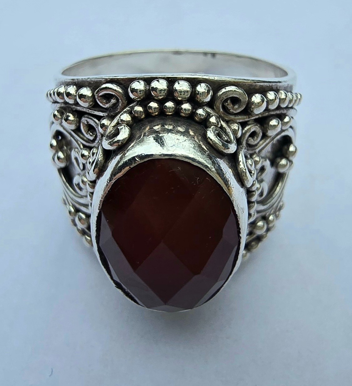 Suarti BA Sterling Silver Faceted Carnelian Stone Ring Size 9