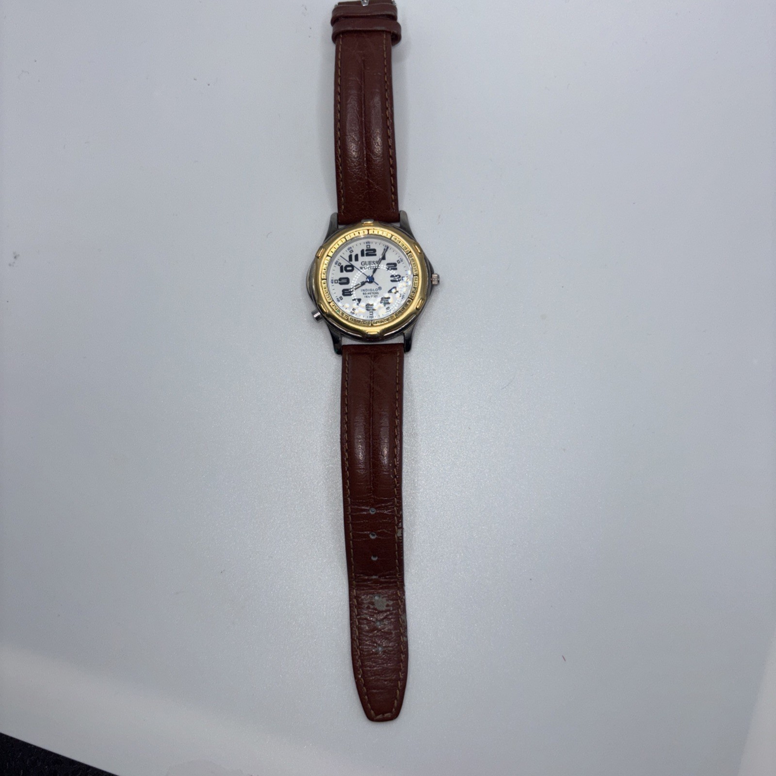 VTG Guess Waterpro Watch Mens 50 Meters 165 Feet Leather Strap Needs Battery DR2
