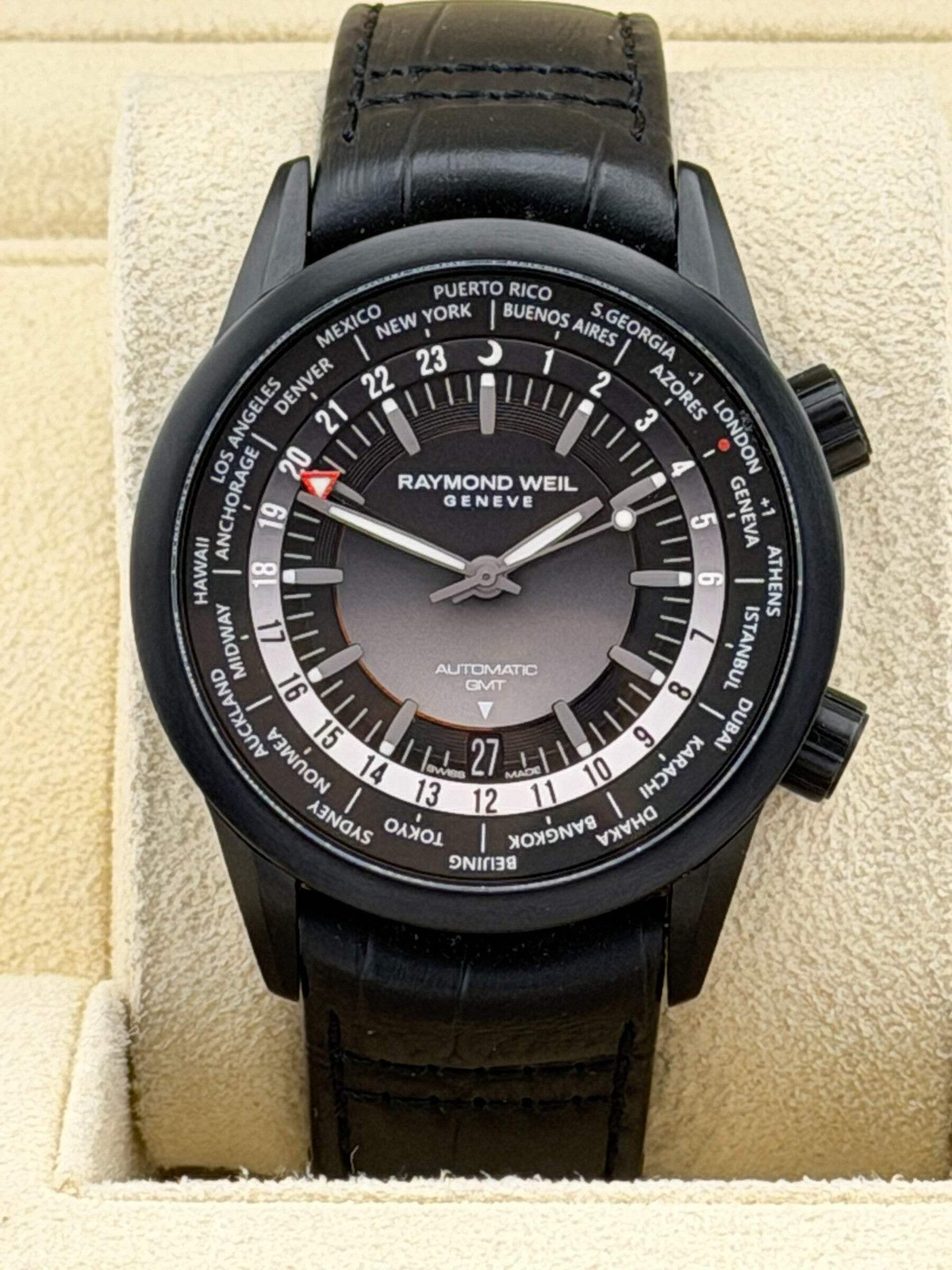 Raymond Weil Freelancer GMT, Black DLC Coated, 41mm, 2765-BKC-20001, Box and Boo