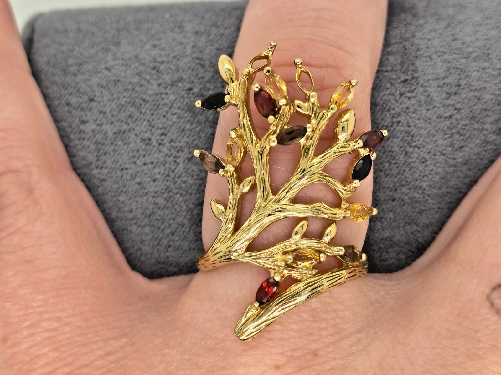 MISSING STONES- Sterling Silver Autumn Leaves Tree Ring for Women Size 9