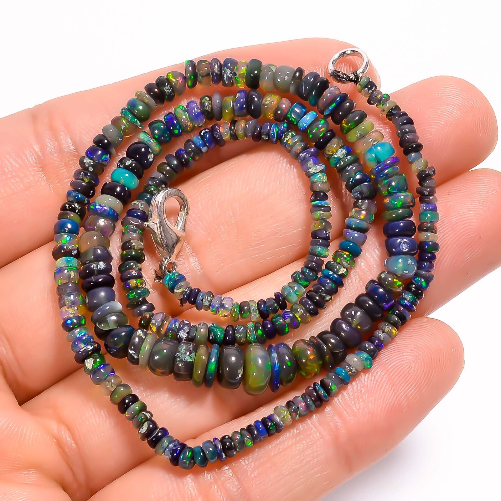 Natural Black Ethiopian Opal Rondelle Smooth Beads 3X2 6X4mm Necklace 17″ A-5430
