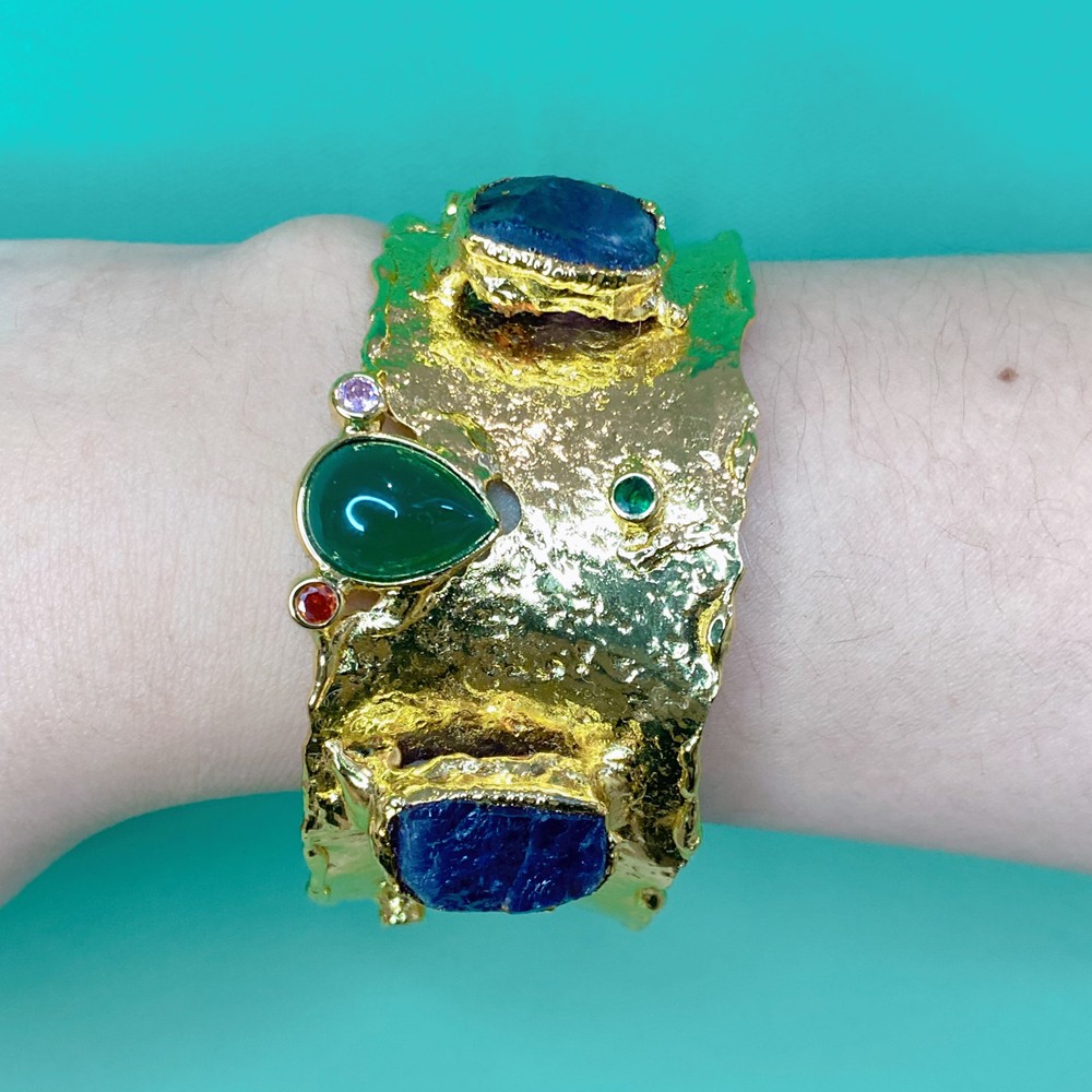 Natural Gemstone Healing Crystal Cuff Bracelet Agate Amethyst Open Bangle