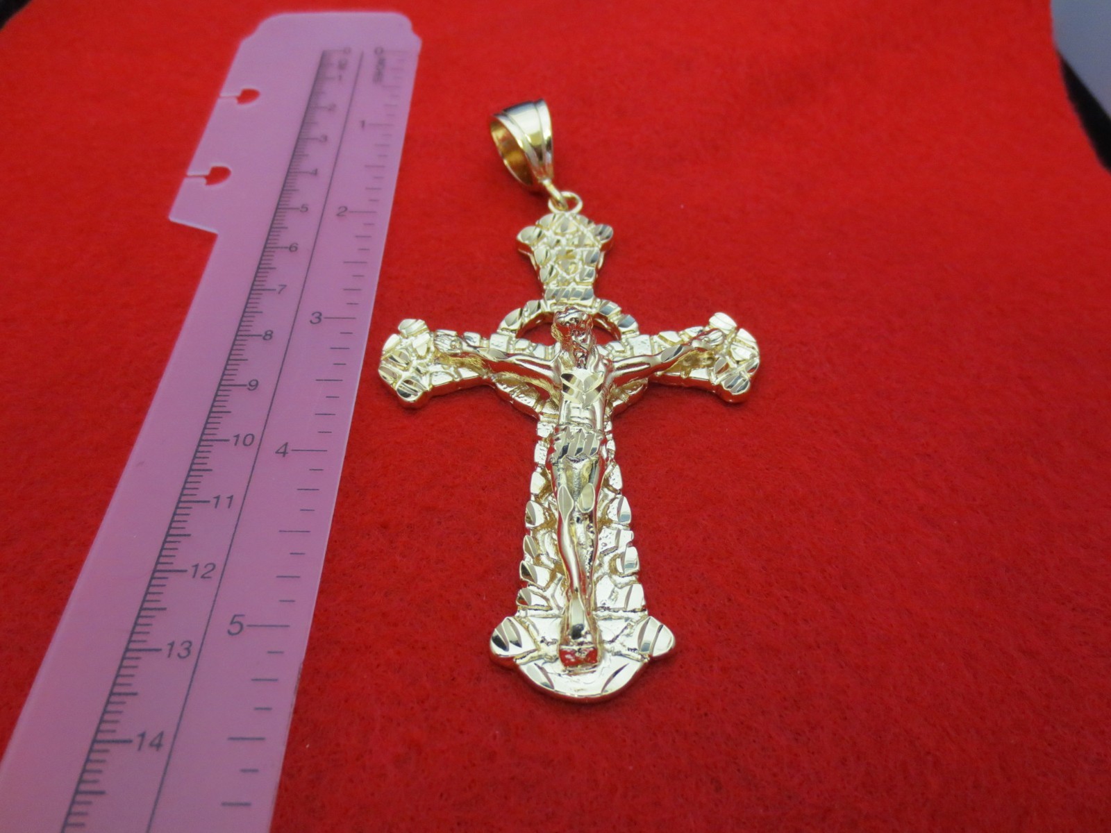 14KT GOLD EP HUGE CRUCIFIX CROSS OVER 4 INCHES PENDANT CHARM -9252