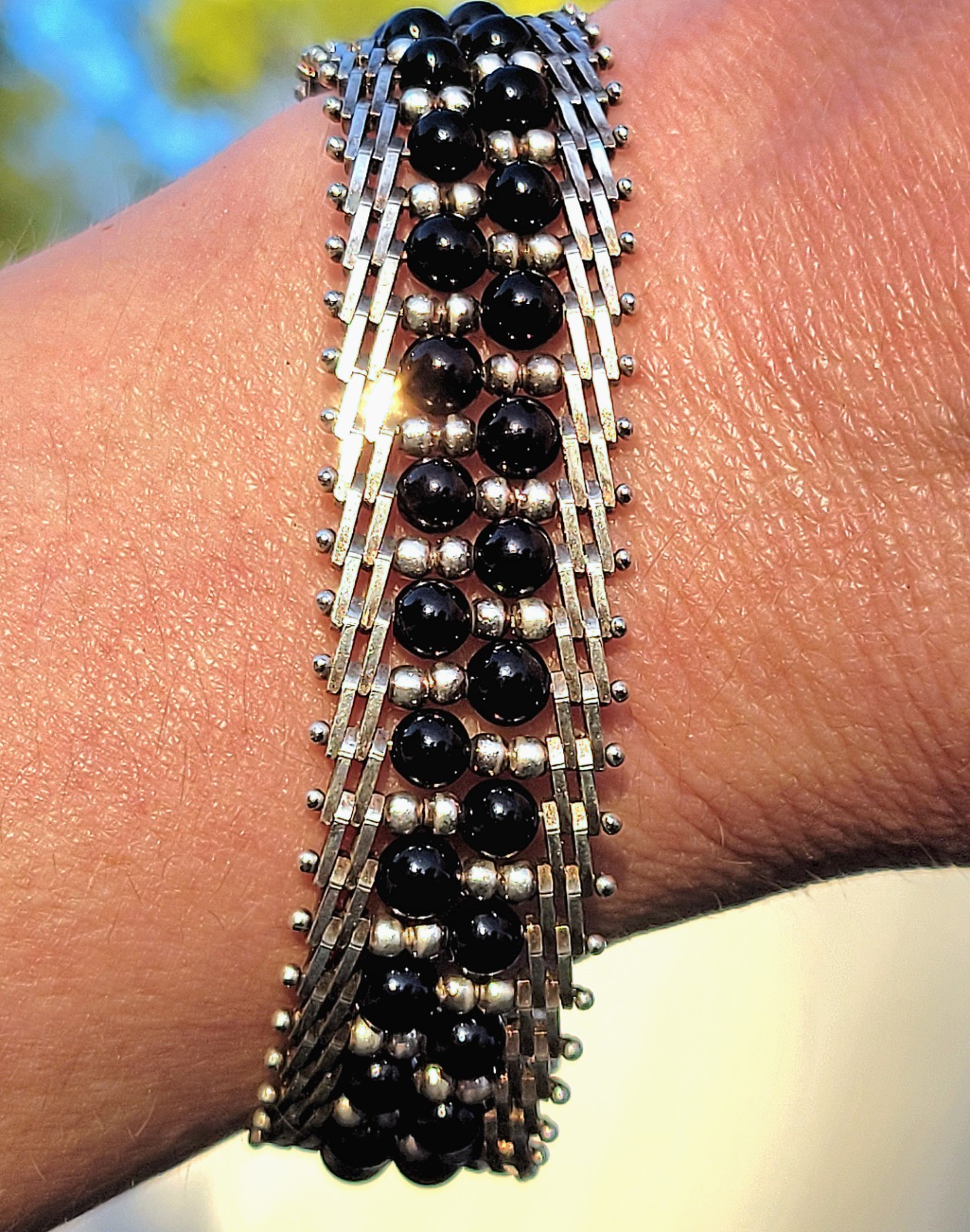 Sterling silver bracelet with black onyx beads by Milor Italy