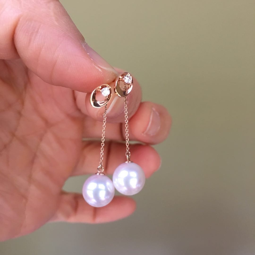 SOld not available Japanese Seawater Akoya Fairy Pearl W/Diamond Earring