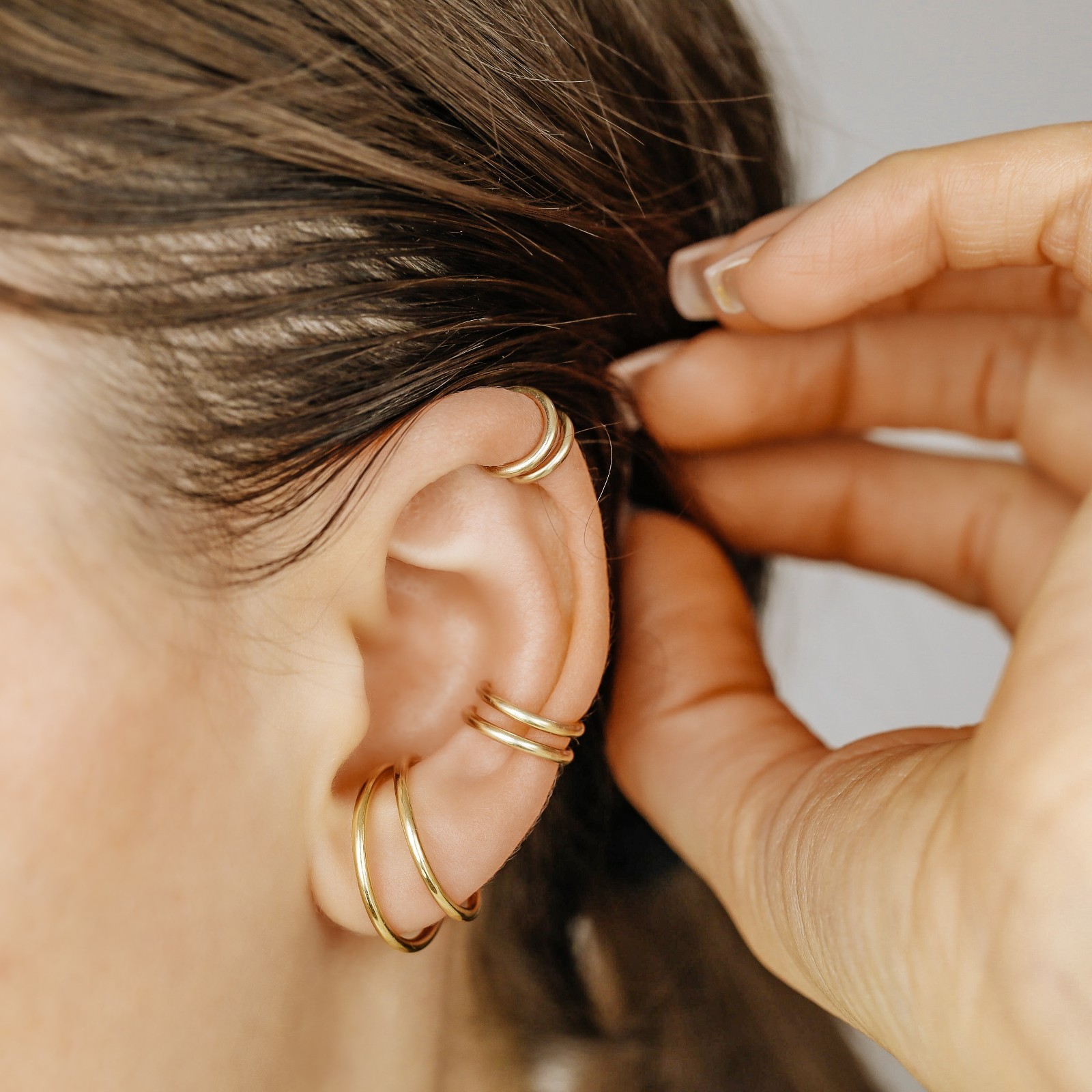 Black Fake Piercing Ear Cuff Thick Hoop Lobe Conch Helix Cartilage, Gift for Him