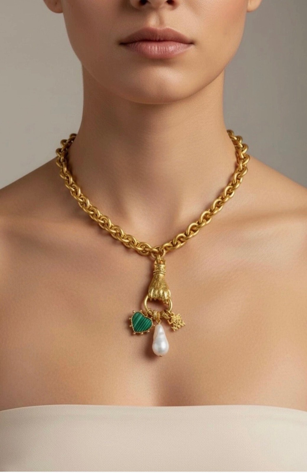 Elizabeth Cole Jewelry Rowan Charm Necklace 24K Gold Plated