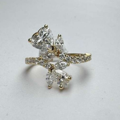 2.80Ct Heart & Pear EF/VS1 Lab Grown Diamond Bypass Wedding Ring 14K Yellow Gold