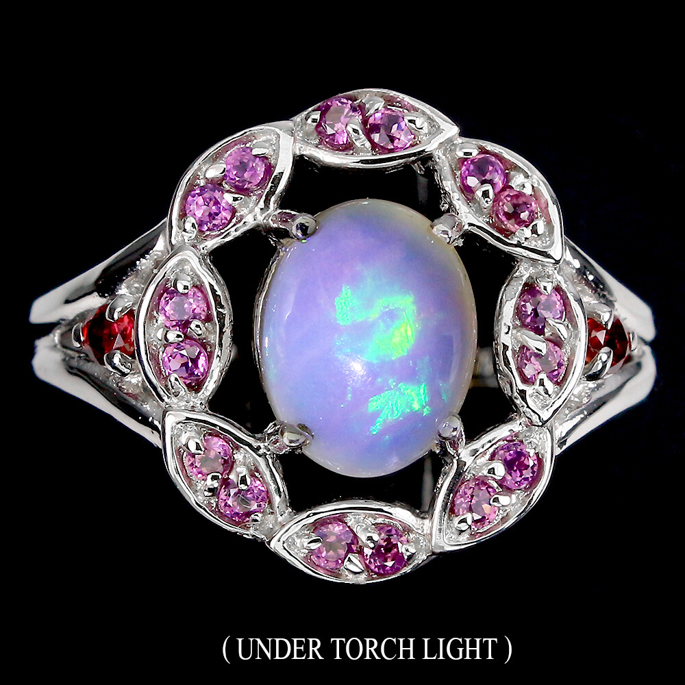 925 Sterling Silver Ring Oval Fire Opal Rhodolite Garnet Gemstone Jewelry Size 9