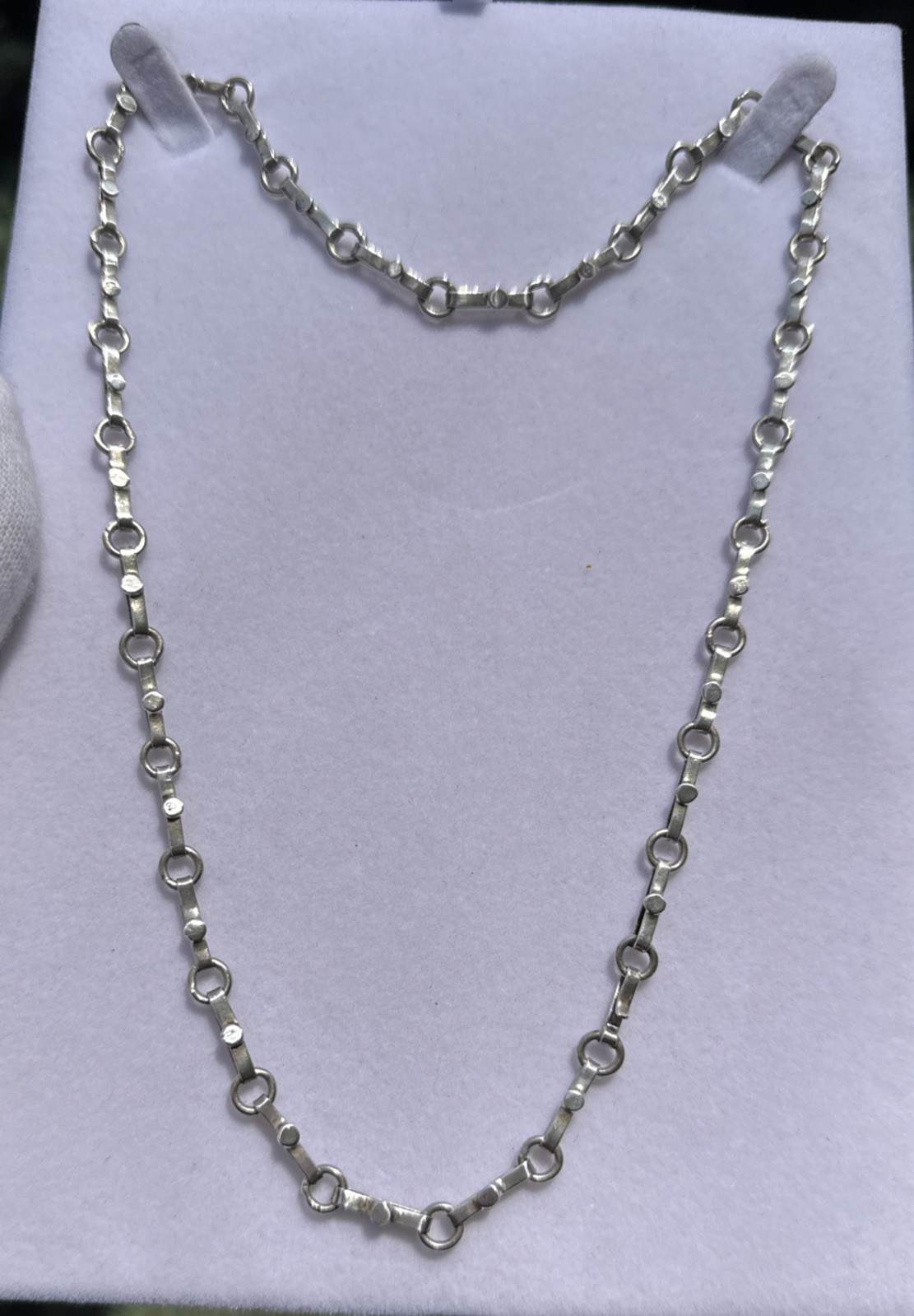 Antique Sterling Silver Hand Made Oval Belcher Link Chain Necklace 20”