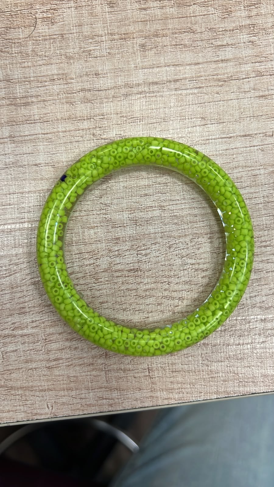 Clear Resin Bangle Bracelet Green Seed Bead Inside Handmade Acrylic Bangle Gift