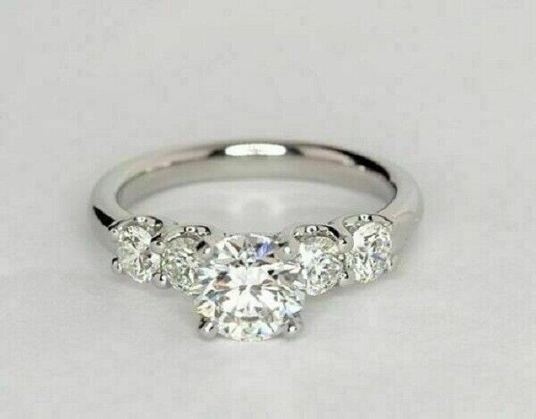 2.30Ct Lab Created Diamond Five-Stone Engagement Ring 14K White Gold Finish