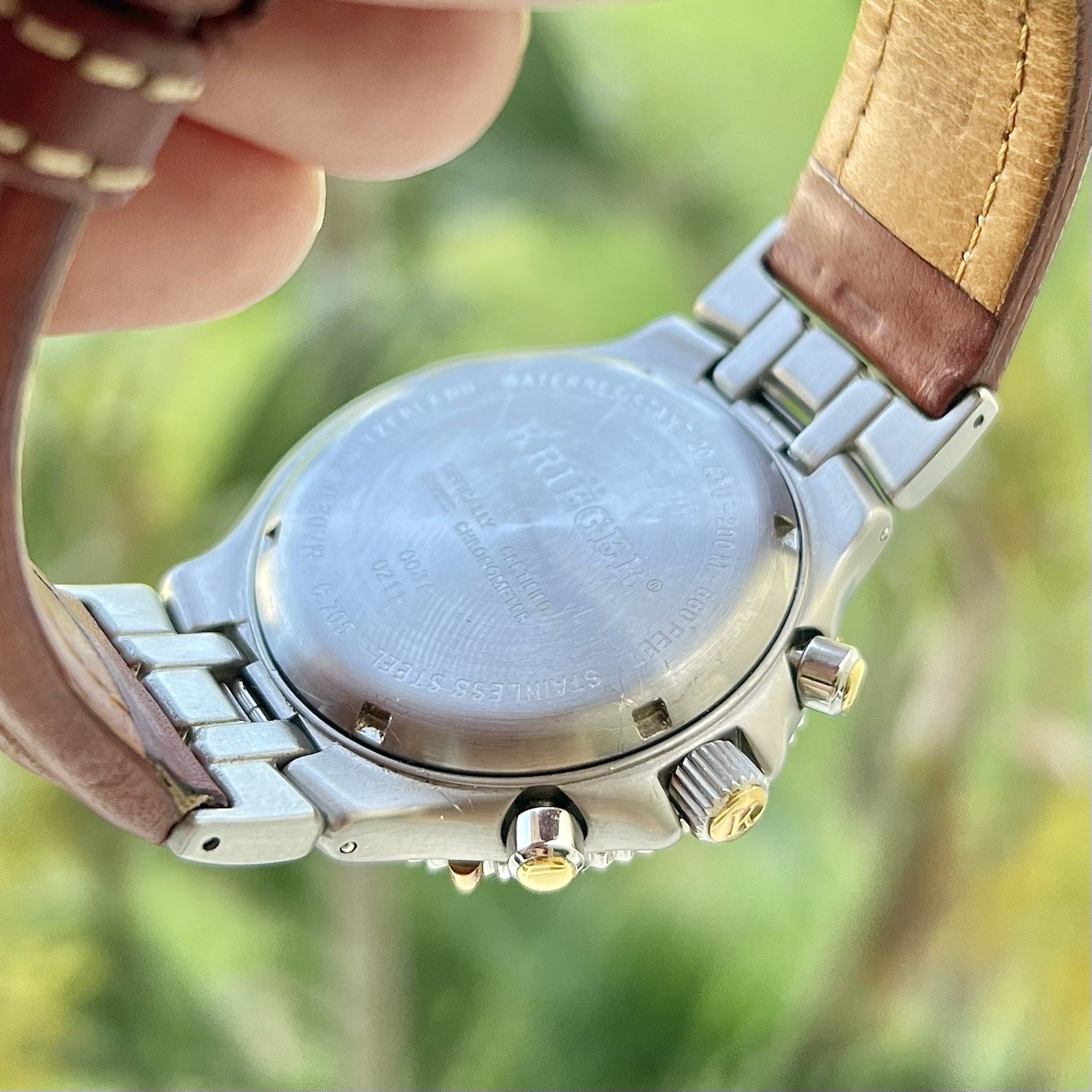 Steel 18K Gold 40mm Krieger Velocita C705 Quartz Double Chronograph Chronometer