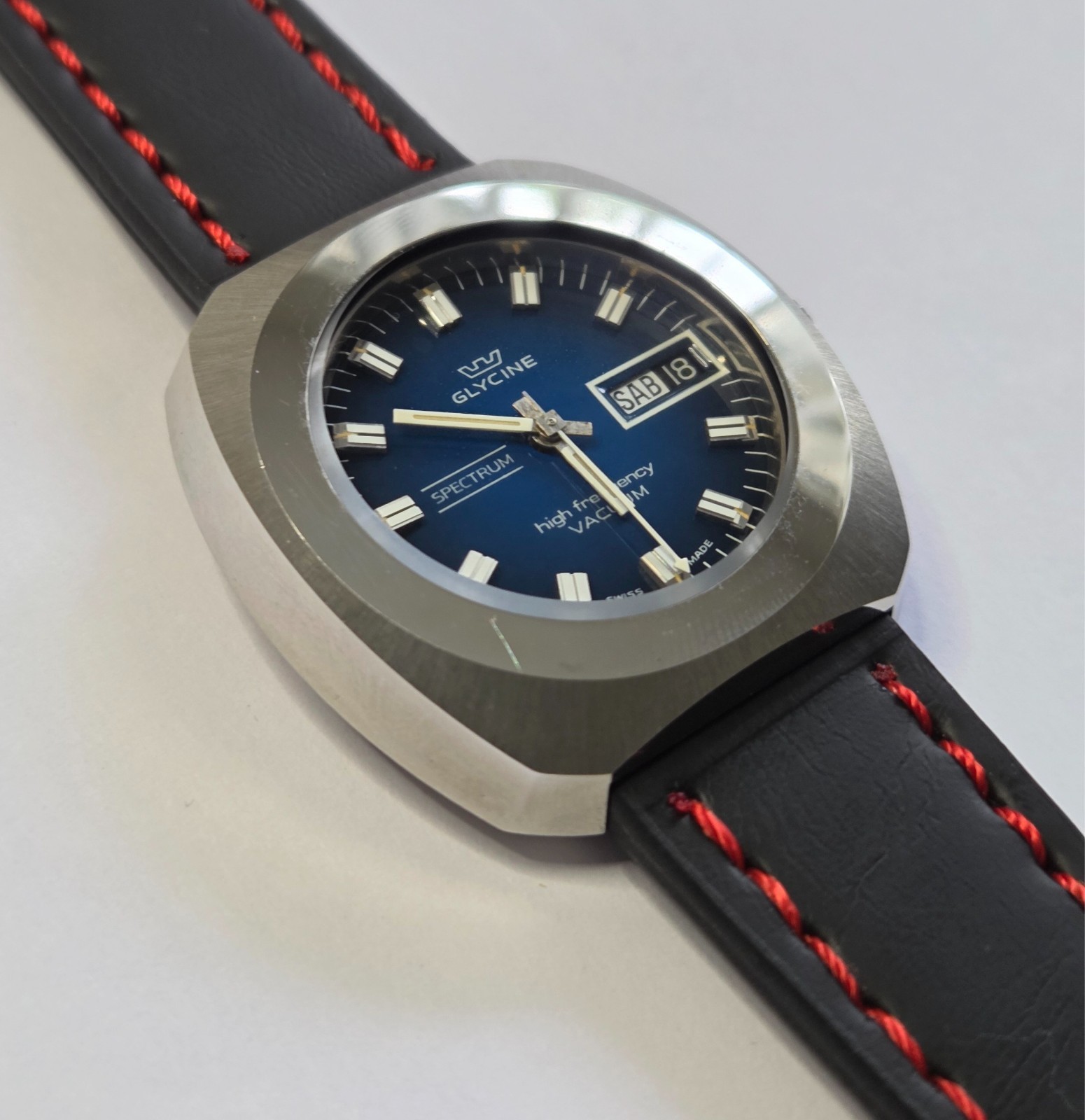 Glycine Automatic Watch Vintage Mens High Frecuency Spectrum Vacuum Blue Dial