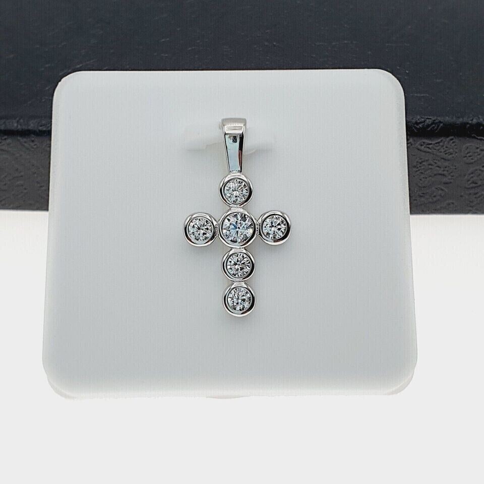 Bezel Stunning Cross Pendant Round Cut Simulated Diamond 14k White Gold Plated