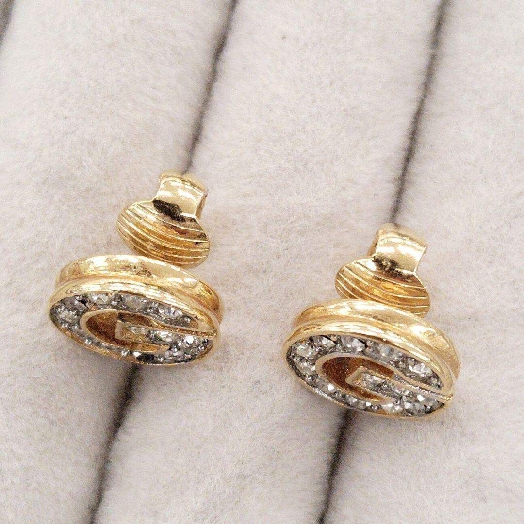Excellent+++++ GIVENCHY G Logo Crystal Stud Earrings