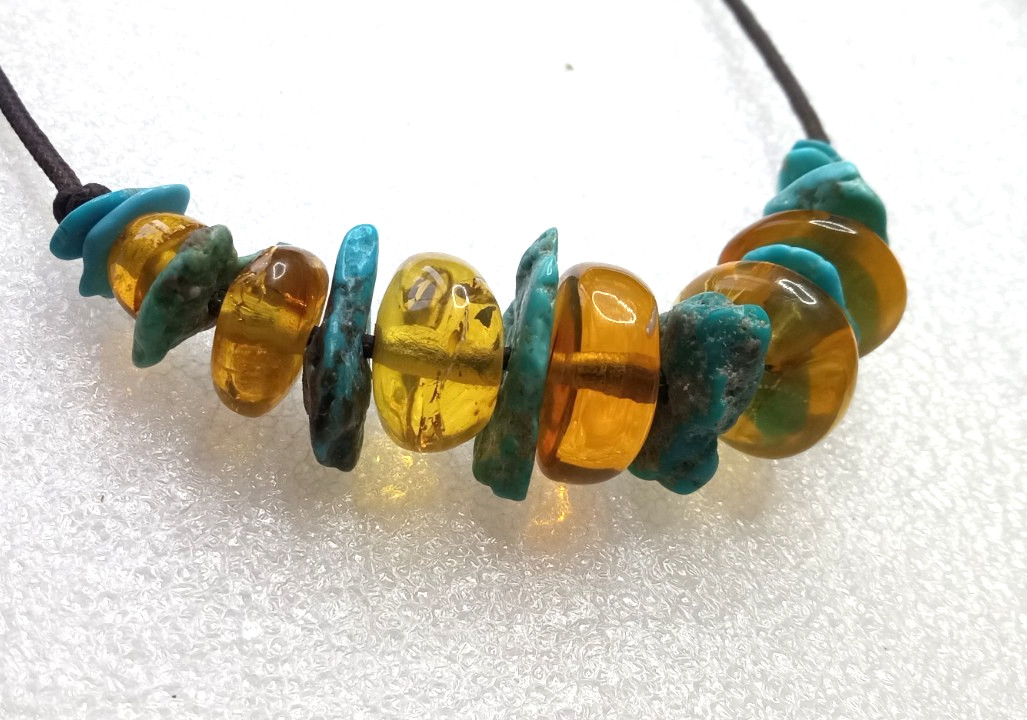 Amber Natural 25 million years old from Mexico, genuine Turquoise necklace.