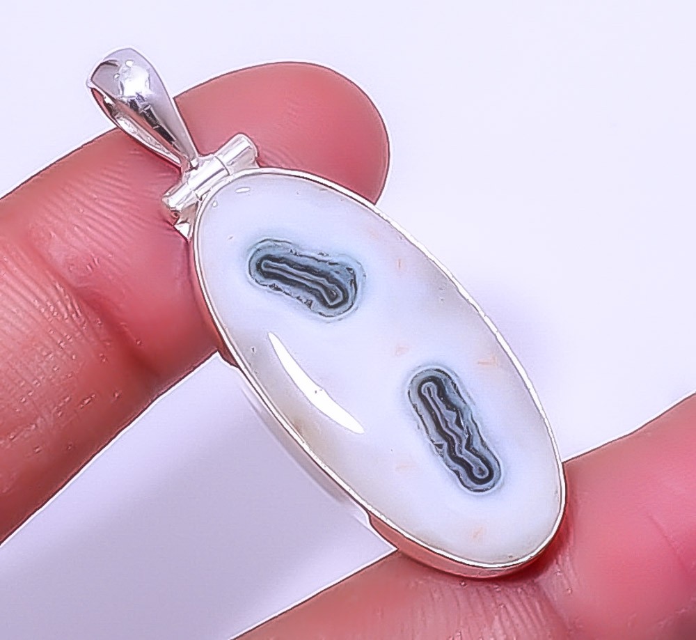 Moss Agate – India Gemstone 925 Sterling Silver Handmade Pendant 1.76″ A330