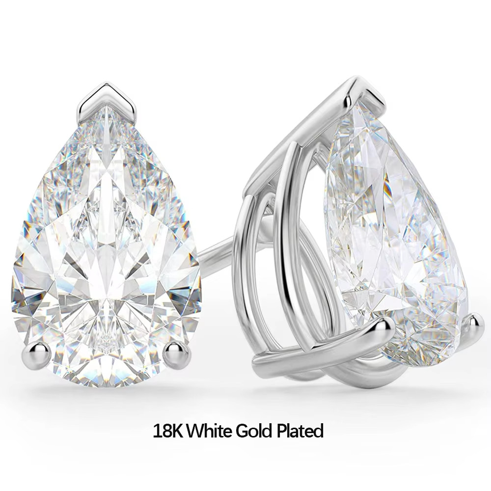 4.00Ct Pear Cut VVS Moissanite Stud Earrings 925 Silver 18k White Gold Plated