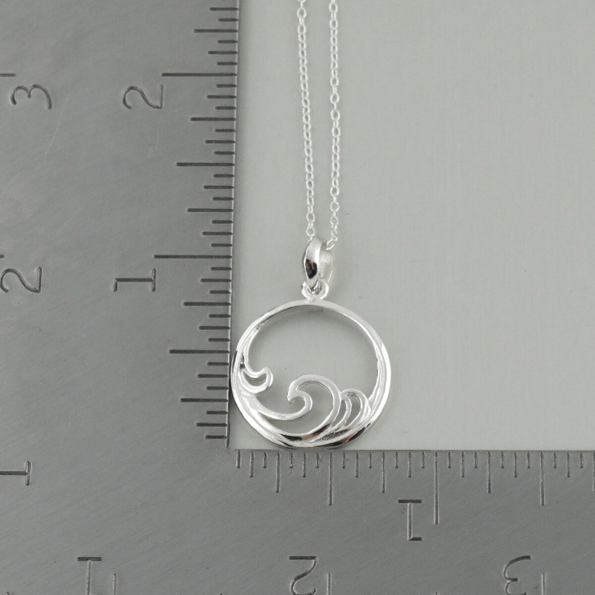 Ocean Waves in Circle Pendant Necklace 925 Sterling Silver Beach Surf Gift NEW