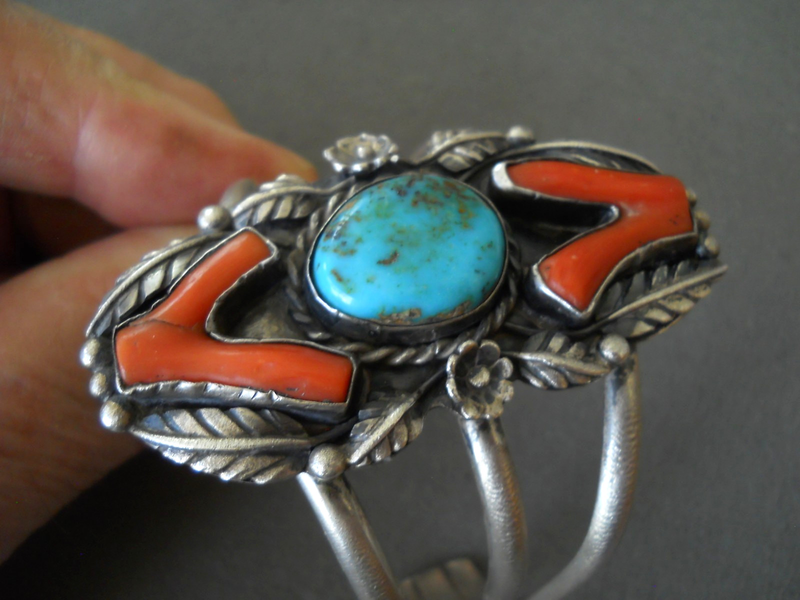 Native American Navajo Rich Blue Turquoise Branch Coral Sterling Silver Bracelet