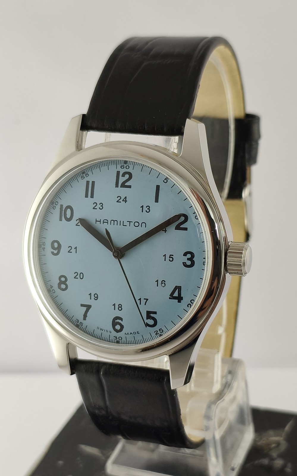 Vintage Refurbished Hamilton Hand-Winding Light Blue Dial 17 Jew Men Wristwatch