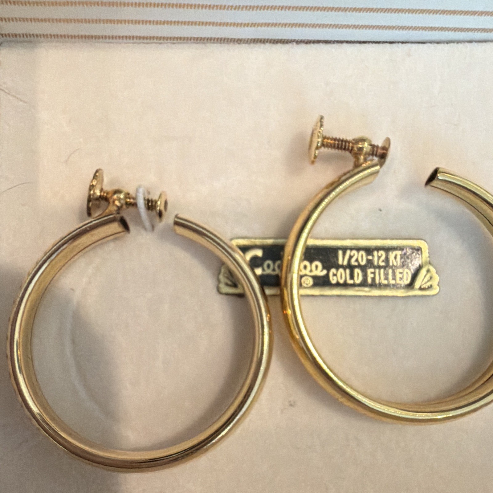 Vintage CooTee 1/20 12KT Gold Filled Hoop Earrings Clip On Classic Plain Smooth