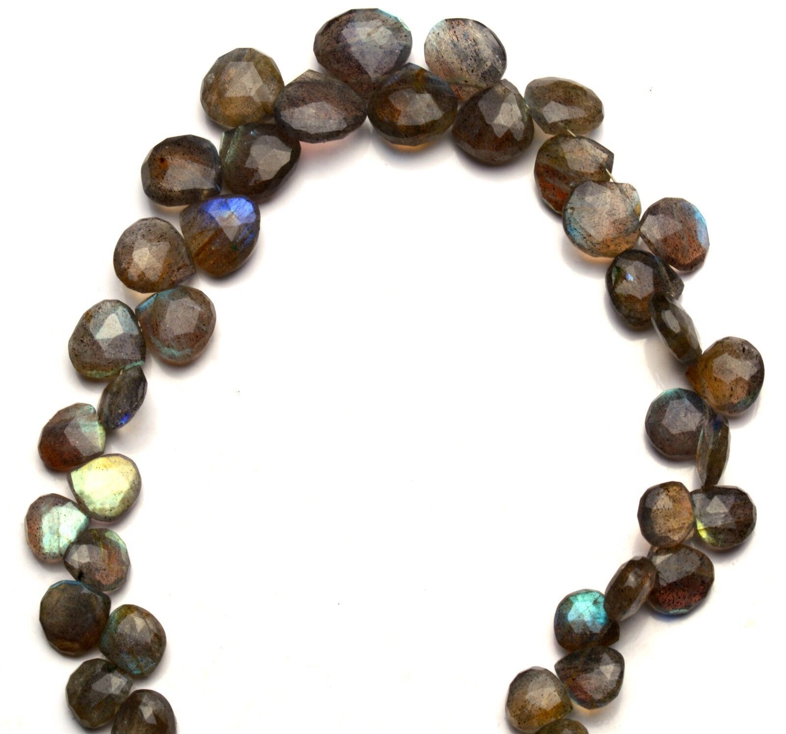 Natural Gem Blue Flash Labradorite 7 to 13MM Faceted Heart Shape Briolettes 12″