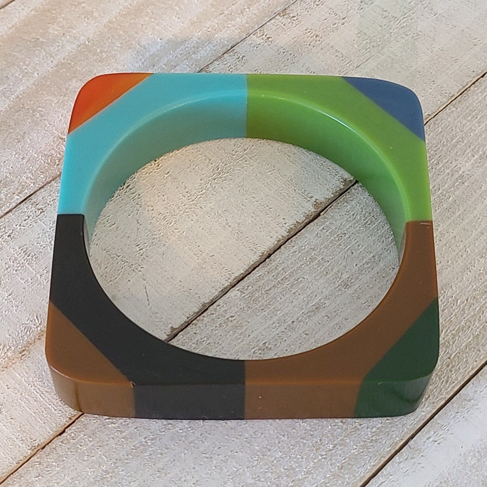 Vintage Lucite Square Bangle Bracelet Multicolor Acrylic