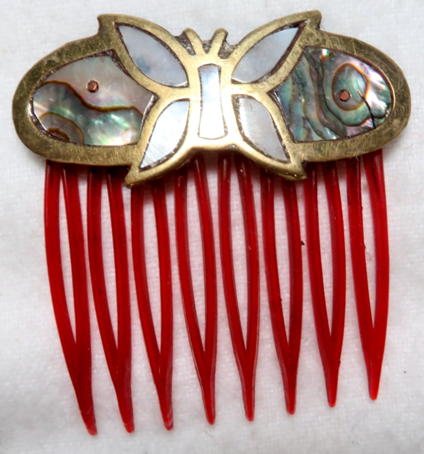VINTAGE VICTORIAN STYLE GENUINE ABALONE BUTTERFLY HAIR COMB