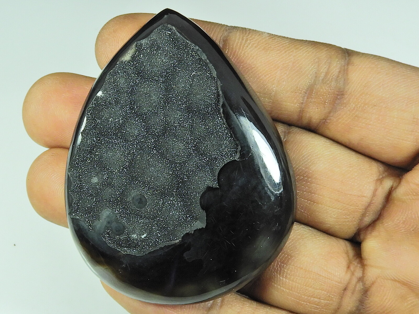 45X60X10MM Dyed Black Onyx Druzy Agate Pear Cabochon Loose Gemstone 255Cts. q378