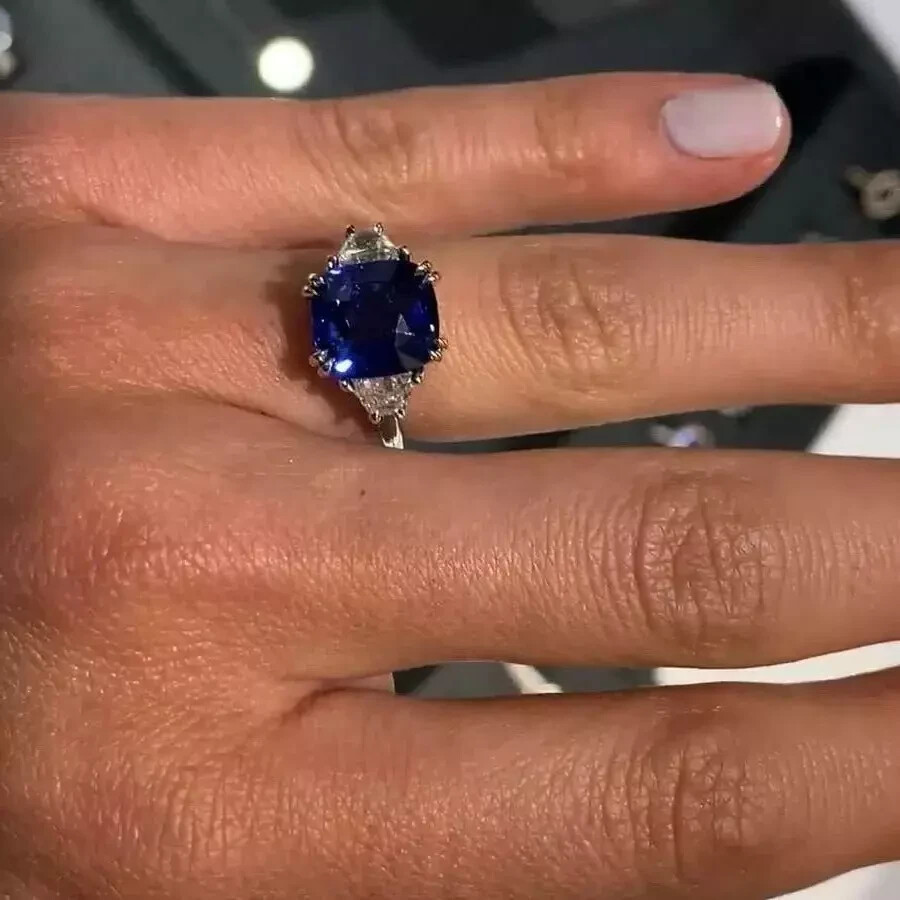 Art Deco Style Lab Created Diamond & Sapphire Engagement 14K White Gold FN Ring