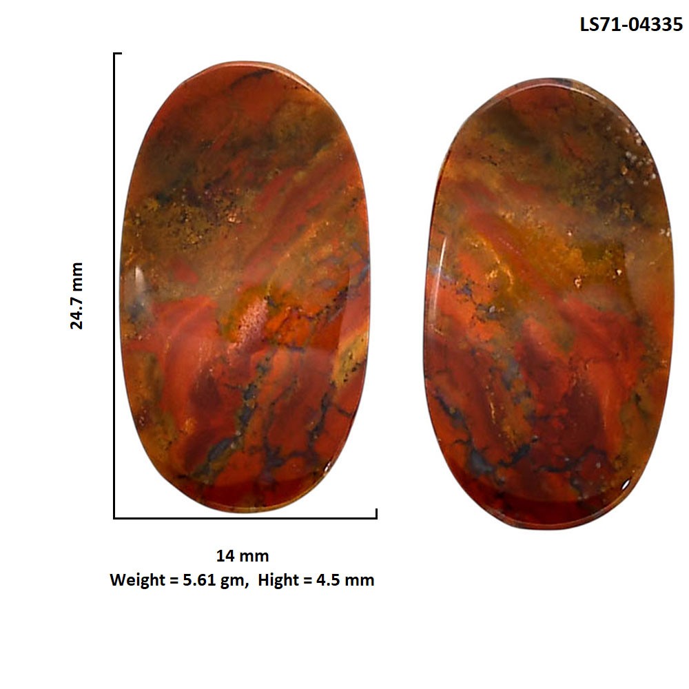 Natural Rare Cady Mountain Agate Pair 14×24.7×4.5 mm Oval Gemstone LS71-04335