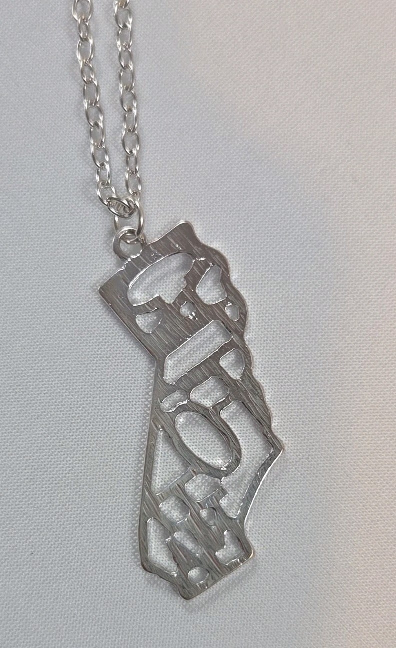 Dots Store Silver Tone California State Outline Spellout Statement Necklace NWT