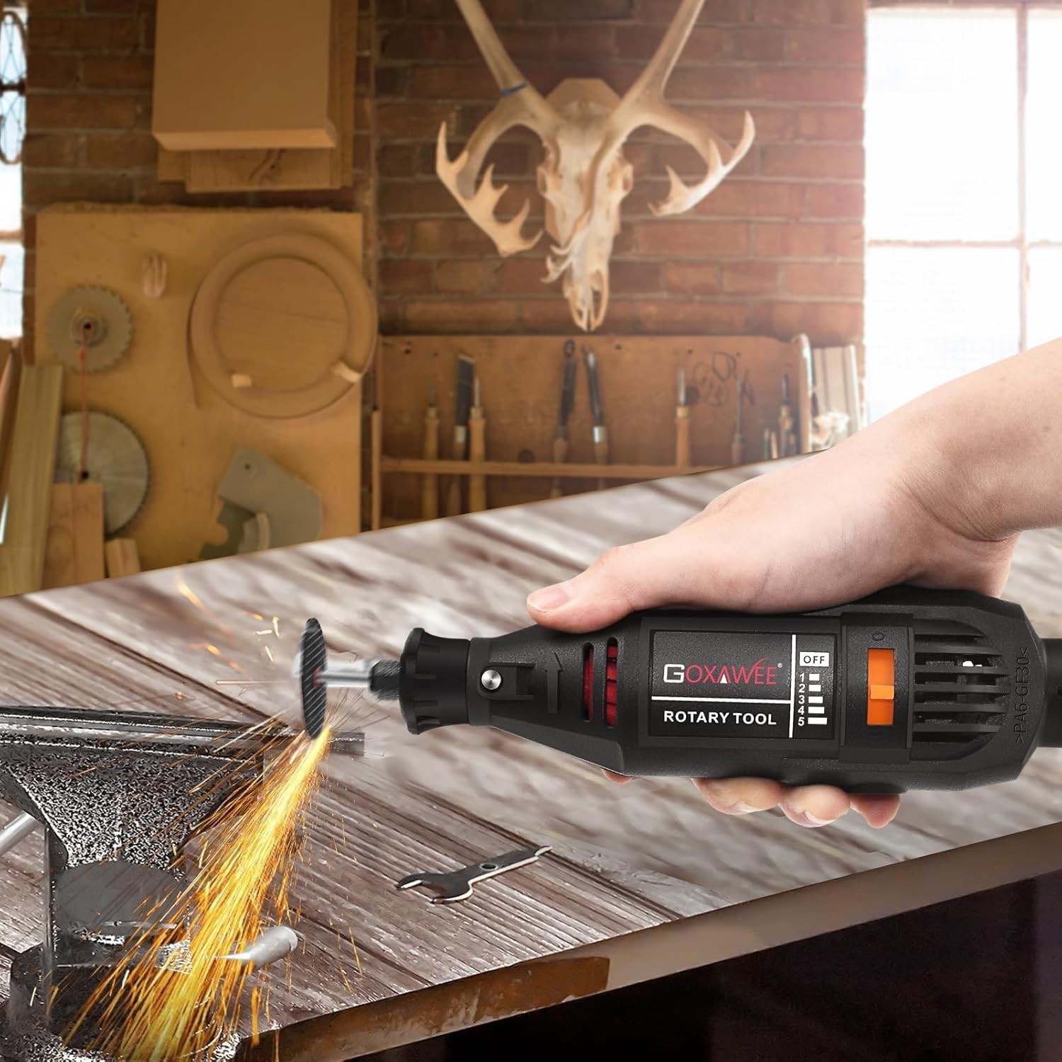 GOXAWEE Rotary Tool Kit with MultiPro Keyless Chuck and Flex Shaft Black