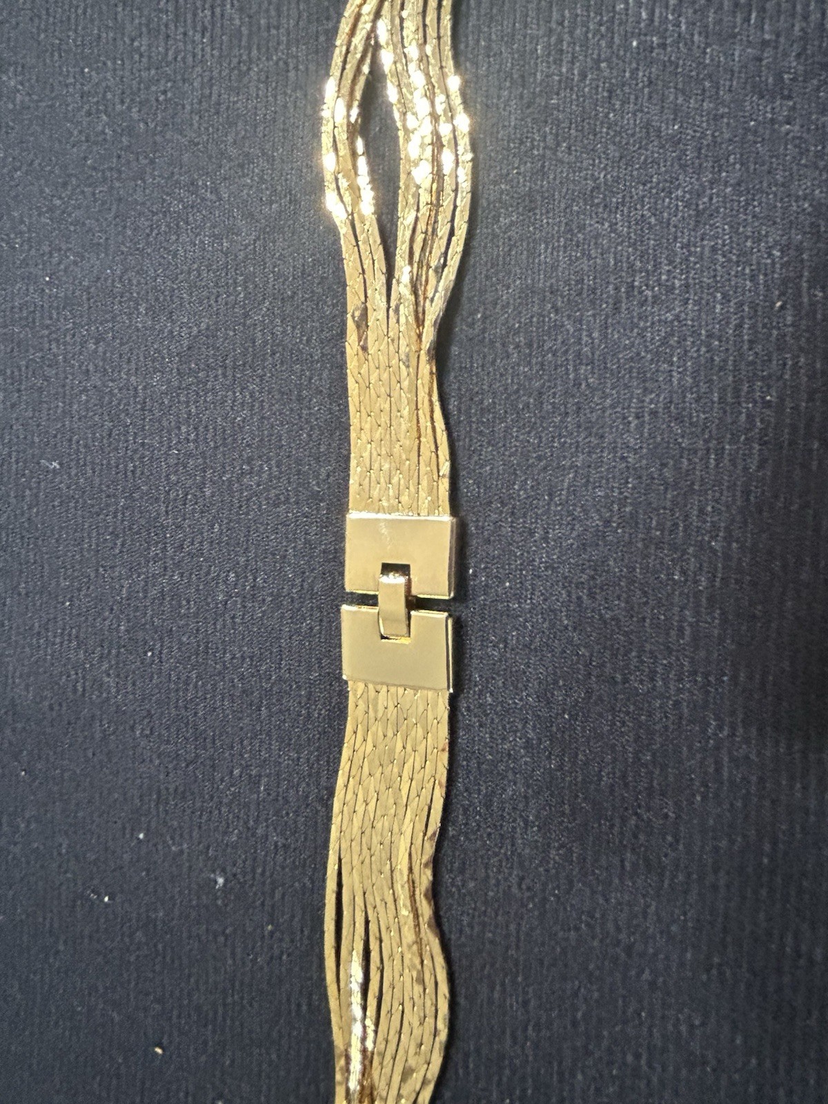 Gold Tone Multi-Strand Layered Herringbone Chain Necklace Box Clasp 12″