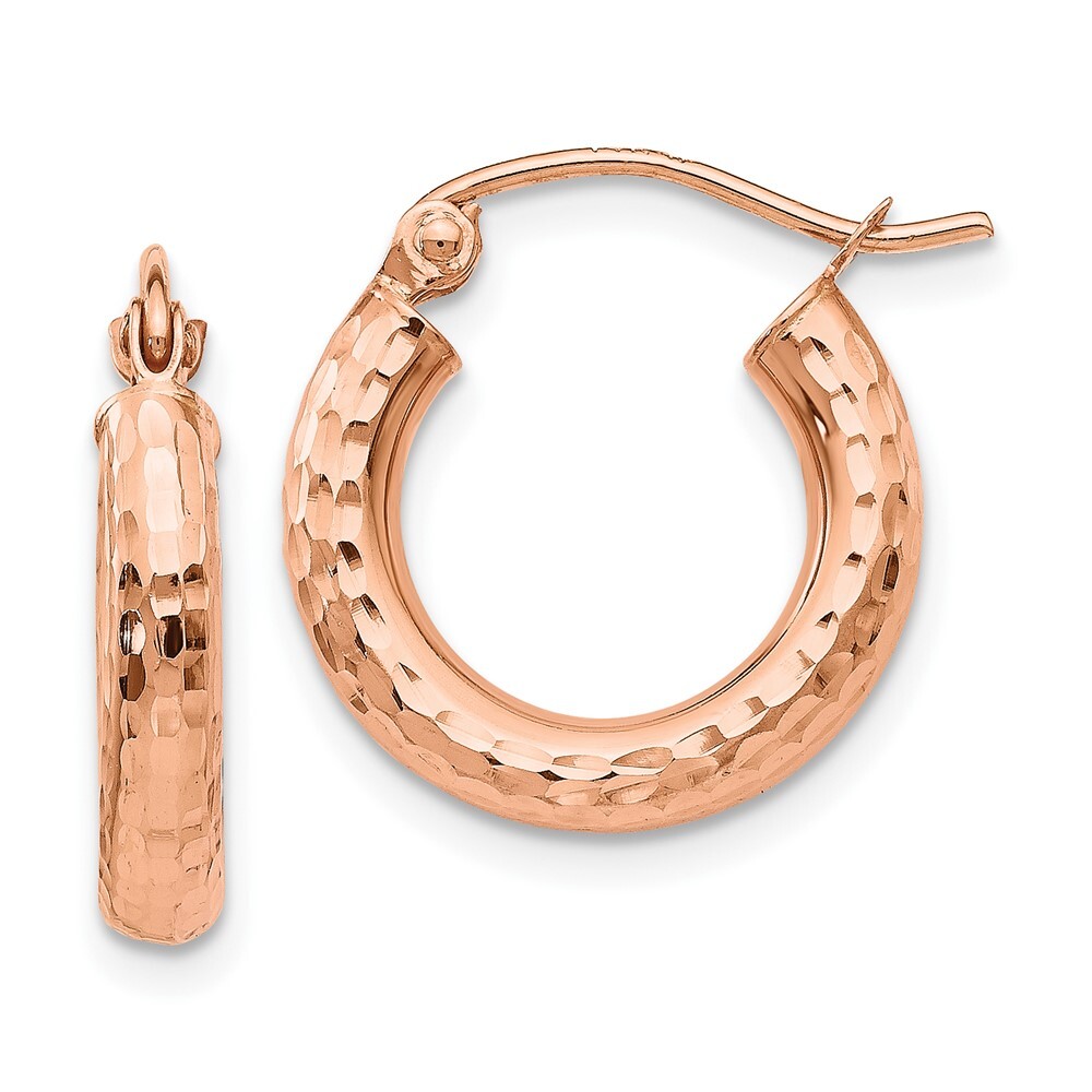 16mm 10K Rose Gold Polished Lightweight Small Diamond-cut Tube Hoop Earrings