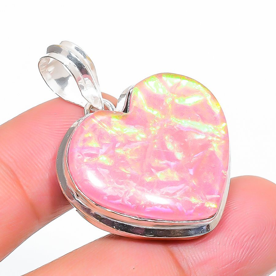 Pink Australian Triplet Opal Gemstone Pendant Handmade Heart Shape Jewelry 1.70″